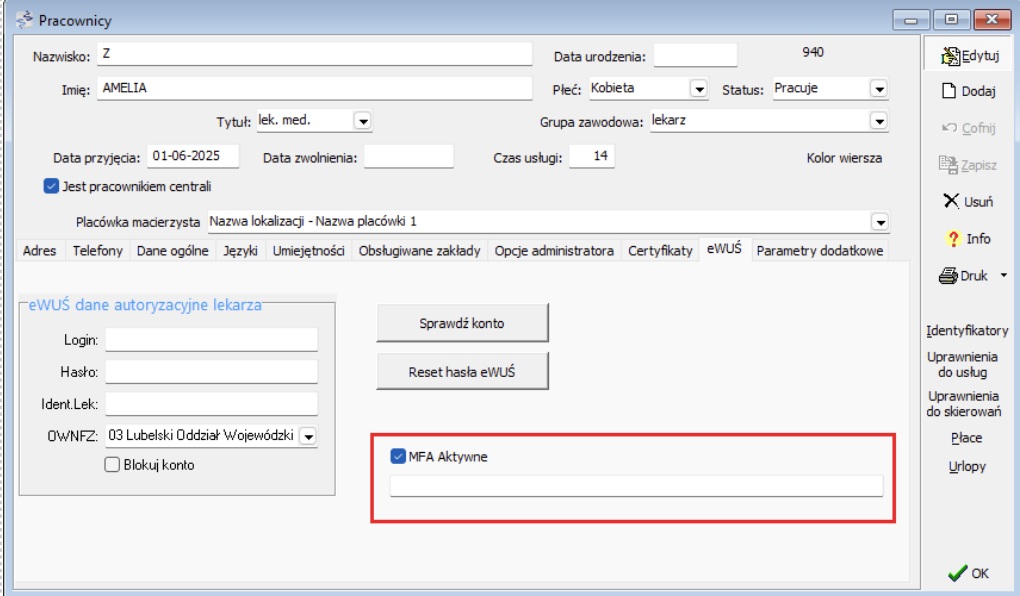 Lista połączeń nieodebranych - nagłówki