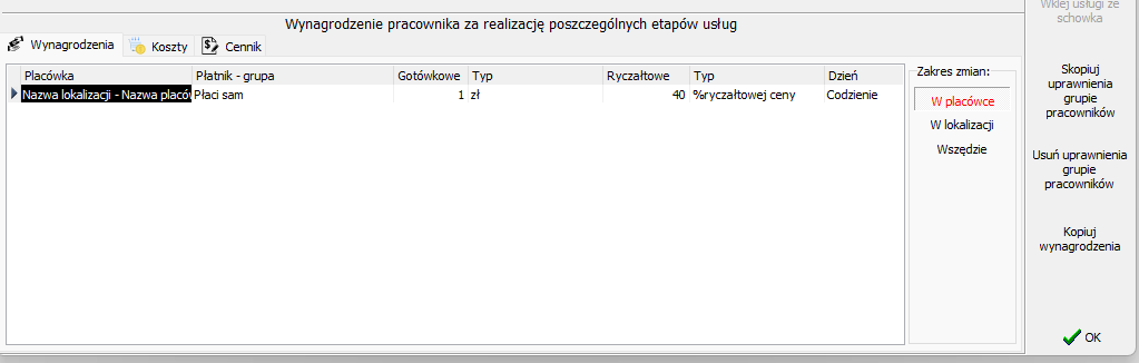 Standardowy cennik usług